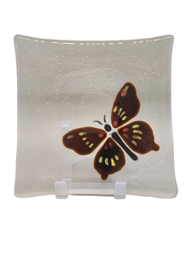 Handcrafted Brown Butterfly Bubble Glass Plate