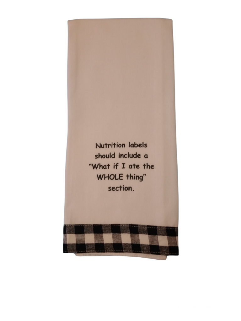 Sassy Tea Towel Gingham Border "Nutrition Label"