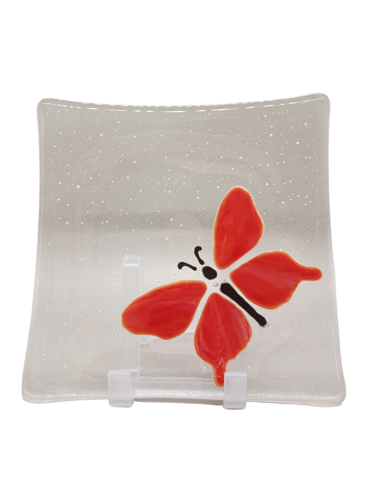 Handcrafted Red Butterfly Bubble Glass Plate