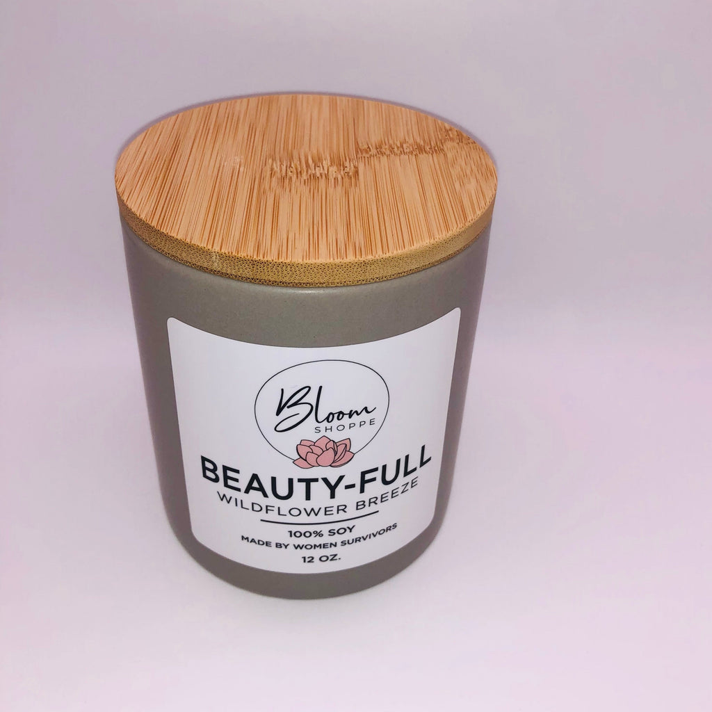 Beauty-Full 12 oz Signature Scent Ceramic Jar Candle With Lid